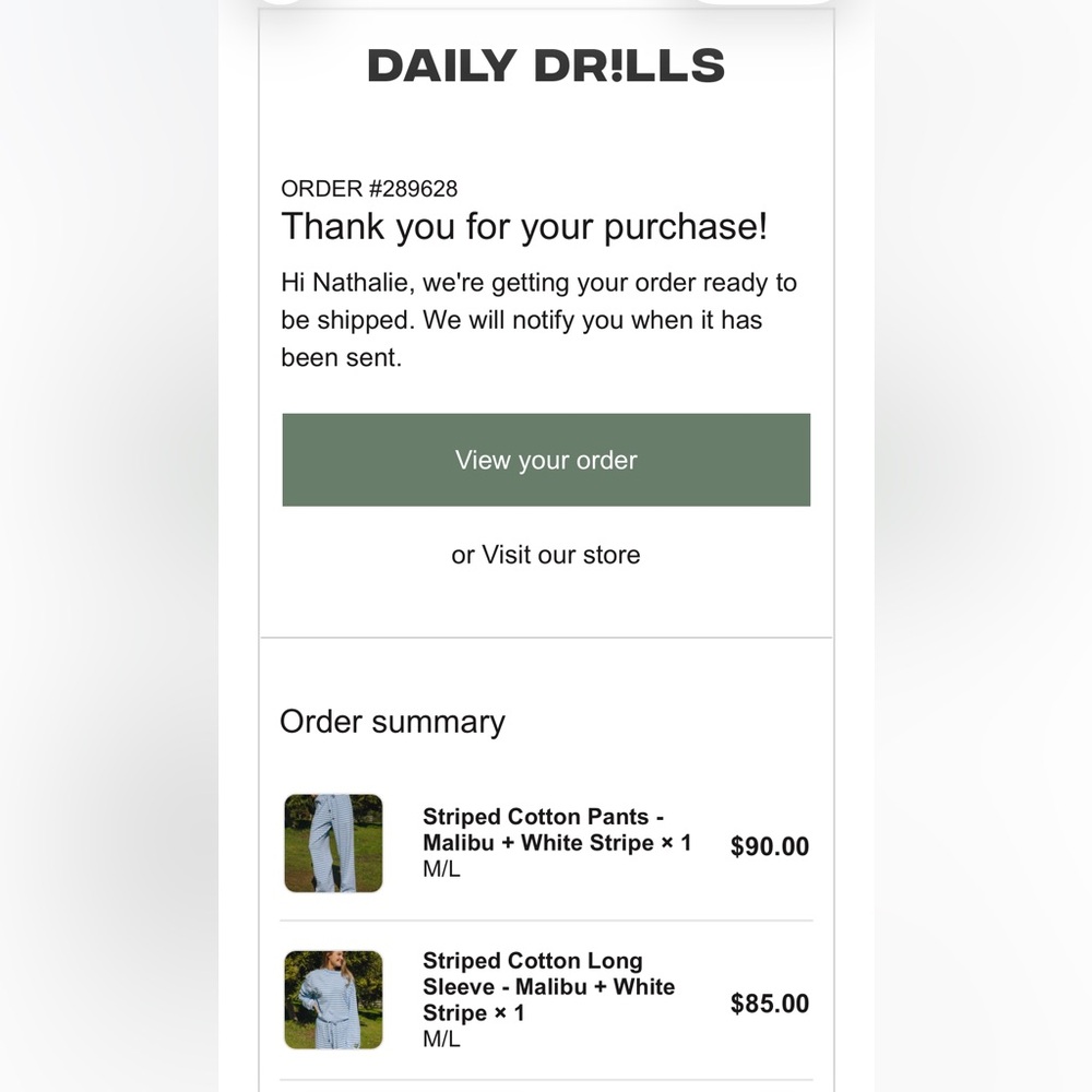 Daily Drills Striped Cotton Set - NWOT (Blue)